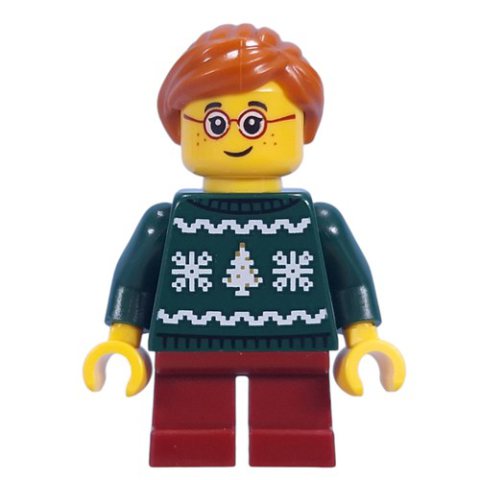 Minifigurka LEGO Kid, Dark Green Sweater, Dark Red Legs, Dark Orange Hair