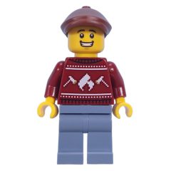Minifigurka LEGO Dark Red Sweater, Sand Blue Legs, Reddish Brown Cap