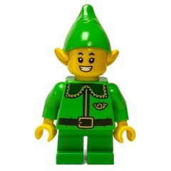 Minifigurka LEGO Elf / Postal Elf - Bright Green Torso, Green Legs, Bright Green Hat, Dark Green Collar, Teeth Smile