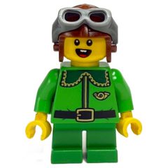 Minifigurka LEGO Elf / Postal Elf - Bright Green Torso, Green Legs, Aviator Hat