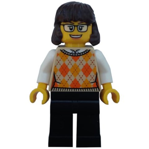 Minifigurka LEGO Tan Torso, Sweater, Black Legs, Reddish Brown Hair