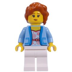 Minifigurka LEGO Visitor, Bright Light Blue Torso, White Legs, Dark Orange Hair