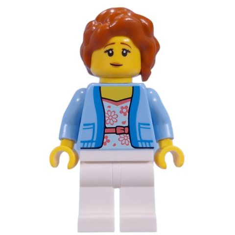 Minifigurka LEGO Visitor, Bright Light Blue Torso, White Legs, Dark Orange Hair