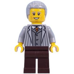 Minifigurka LEGO Visitor, Light Bluish Grey Torso, Dark Brown Legs, Light Bluish Grey Hair