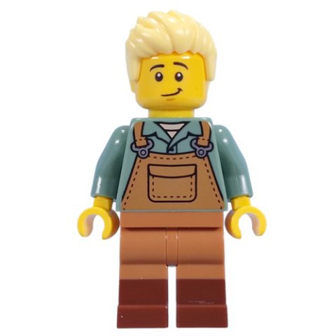 Minifigurka LEGO Gardener, Sand Blue Torso, Medium Nougat Apron, Bright Light Yellow Hair