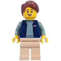Minifigurka LEGO Guide, Dark Blue Torso, Tan Legs, Reddish Brown Hair