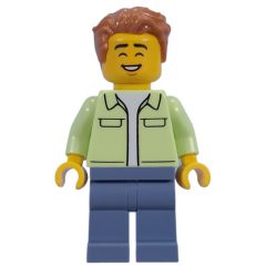 Minifigurka LEGO Visitor, Yellowish Green Torso, Sand Blue Legs, Medium Nougat Hair