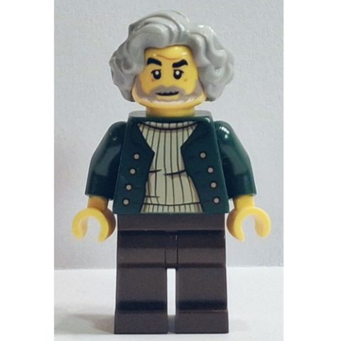 Minifigurka LEGO Pianist, Dark Green Torso, Dark Brown Legs, Light Bluish Grey Hair