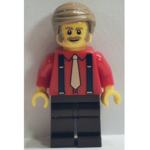 Minifigurka LEGO Passenger, Red Torso, Dark Brown Legs, Dark Tan Hair