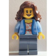Minifigurka LEGO Passenger, Bright Light Blue Torso, Sand Blue Legs, Reddish Brown Hair