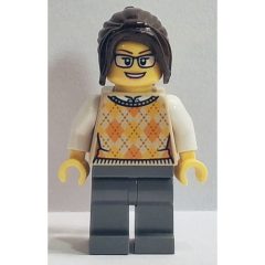 Minifigurka LEGO Passenger, Tan Torso, Dark Bluish Grey Legs, Dark Brown Hair