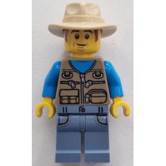 Minifigurka LEGO Passenger, Dark Tan Torso, Sand Blue Legs, Tan Hat