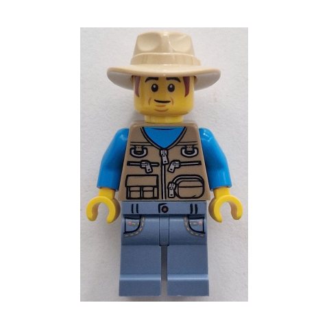 Minifigurka LEGO Passenger, Dark Tan Torso, Sand Blue Legs, Tan Hat