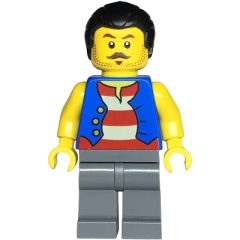 Minifigurka LEGO Pirate, Blue Torso, Dark Bluish Grey Legs, Black Hair