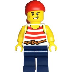 Minifigurka LEGO Pirate, White Torso, Dark Blue Legs, Red Bandana