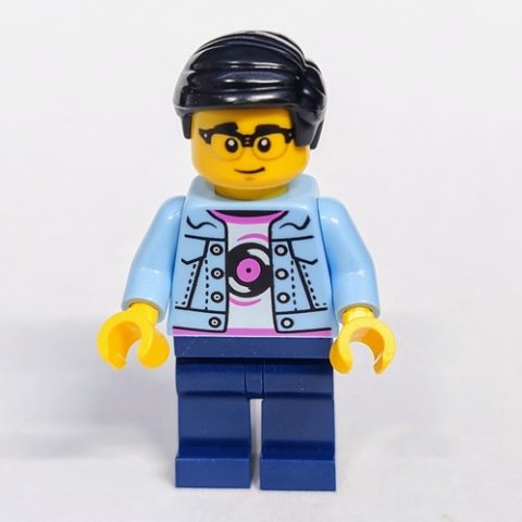 Minifigurka LEGO Bright Light Blue Torso, Dark Blue Legs, Black Hair