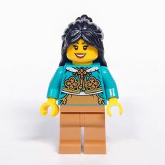 Minifigurka LEGO Dark Turquoise Torso, Medium Nougat Legs, Black Hair