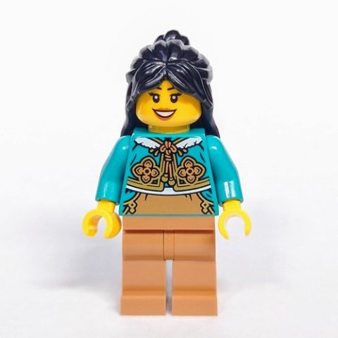 Minifigurka LEGO Dark Turquoise Torso, Medium Nougat Legs, Black Hair