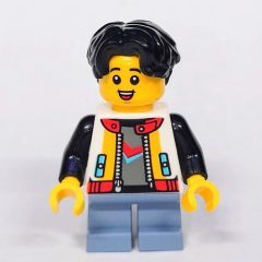 Minifigurka LEGO Kid, White Torso, Sand Blue Legs, Black Hair