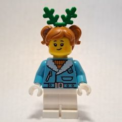 Minifigurka LEGO Girl, Medium Azure Jacket, Short White Legs, Dark Orange Hair