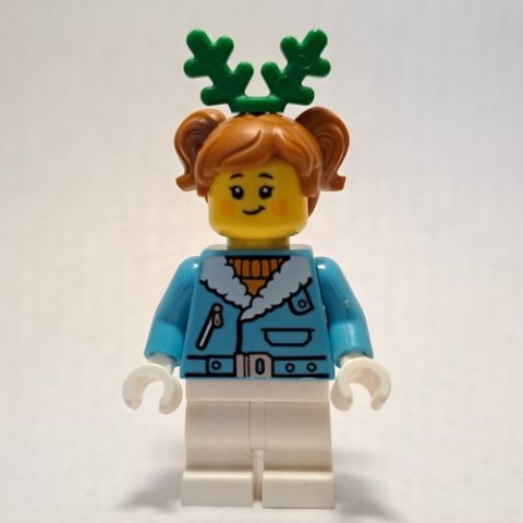 Minifigurka LEGO Girl, Medium Azure Jacket, Short White Legs, Dark Orange Hair