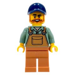Minifigurka LEGO Farmer, Sand Green Shirt, Medium Nougat Legs, Dark Blue Cap