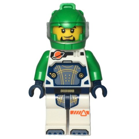 Minifigurka LEGO Astronaut, White Spacesuit, Bright Green Helmet, Beard