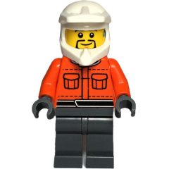 Minifigurka LEGO Pit Crew, Reddish Orange Torso, Dark Bluish Grey Legs, Male, Black Beard