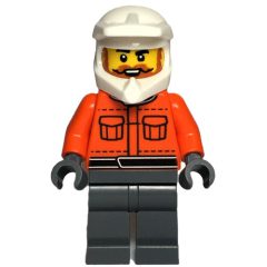 Minifigurka LEGO Pit Crew, Reddish Orange Torso, Dark Bluish Grey Legs, Male, Dark Orange Beard