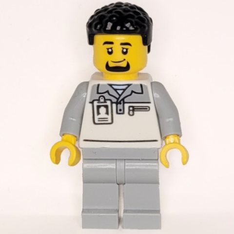 Minifigurka LEGO Garage Worker, White/Light Bluish Grey Suit, Black Hair