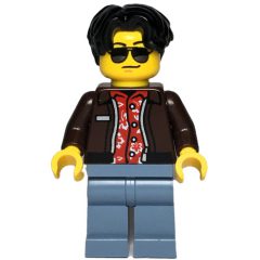 Minifigurka LEGO Car Driver, Dark Brown Jacket, Sand Blue Legs