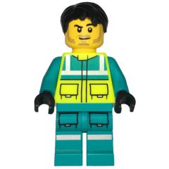 Minifigurka LEGO Paramedic, Vibrant Yellow Safety Vest, Dark Turquoise Legs, Black Hair