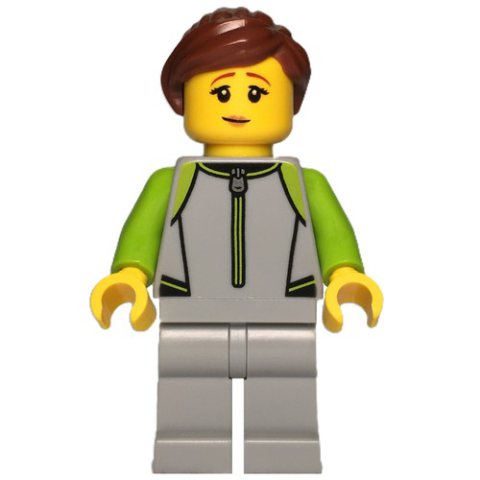 Minifigurka LEGO Surfer, Lime/Light Bluish Grey Wetsuit, Reddish Brown Hair