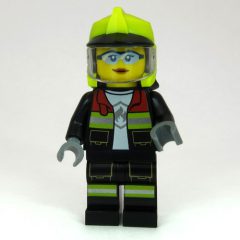 Minifigurka LEGO Firefighter, Black Fire Suit, Vibrant Yellow Standard Helmet, Visor, Goggles