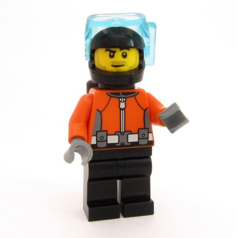 Minifigurka LEGO Diver, Reddish Orange Wetsuit, Black Legs, Black Helmet