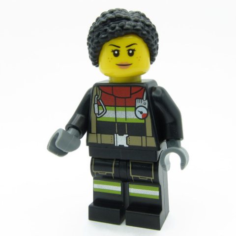 Minifigurka LEGO Firefighter, Black Fire Suit, Black Hair