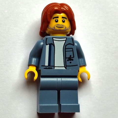 Minifigurka LEGO Scrapyard Worker, Sand Blue Overall, Dark Orange Hair