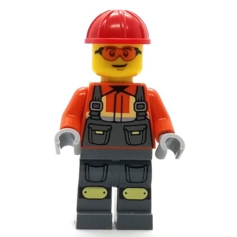 Minifigurka LEGO Construction Worker, Dark Orange Shirt, Dark Bluish Gray Legs, Red Hard Hat