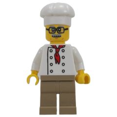 Minifigurka LEGO Chef, Red Neckerchief, Dark Tan Legs, Glasses