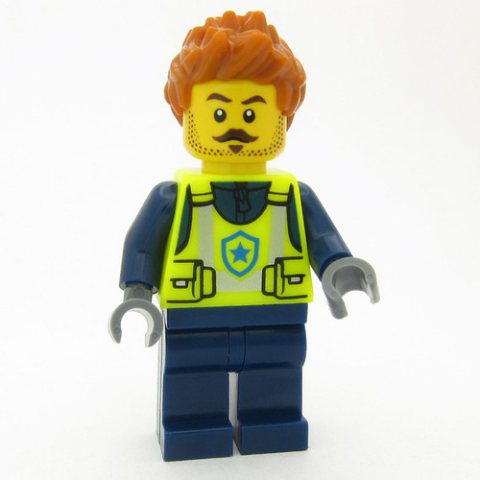 Minifigurka LEGO Police Officer, Vibrant Yellow Safety Vest, Dark Orange Hair