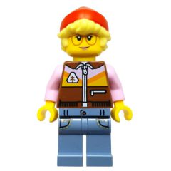 Minifigurka LEGO Model Shop Owner, Reddish Brown Torso, Sand Blue Legs, Red beanie