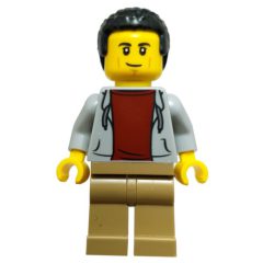 Minifigurka LEGO Restaurant Owner, Light Bluish Grey Torso, Dark Tan Legs, Black Hair