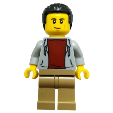 Minifigurka LEGO Restaurant Owner, Light Bluish Grey Torso, Dark Tan Legs, Black Hair