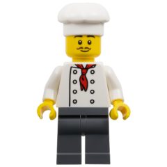 Minifigurka LEGO Chef - White Torso, Dark Bluish Grey Legs, White Hat, Moustache
