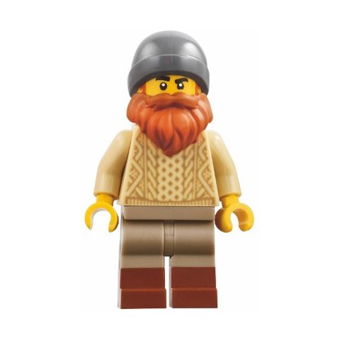 Minifigurka LEGO Tan Sweater, Dark Tan Legs, Dark Bluish Grey Beanie, Dark Orange Moustache