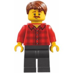 Minifigurka LEGO Red Torso, Pearl Titanium Legs, Reddish Brown Hair