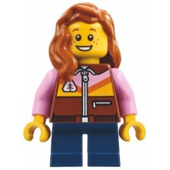 Minifigurka LEGO Orange Torso, Sand Blue Legs, Dark Brown Hair