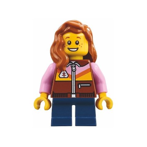 Minifigurka LEGO Orange Torso, Sand Blue Legs, Dark Brown Hair