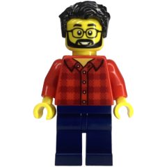 Minifigurka LEGO Red Torso, Dark Blue Legs, Black Hair