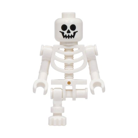 Minifigurka LEGO Skeleton, Standard Face, Bent Arms, Vertical Hand Clips, 78132 Torso, Missing Left Leg